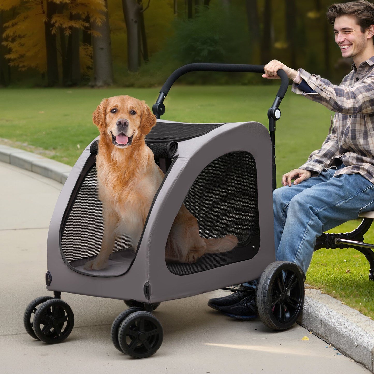 Heavy Duty 4-Wheel Pet Stroller | 160lb Capacity | Breathable Mesh