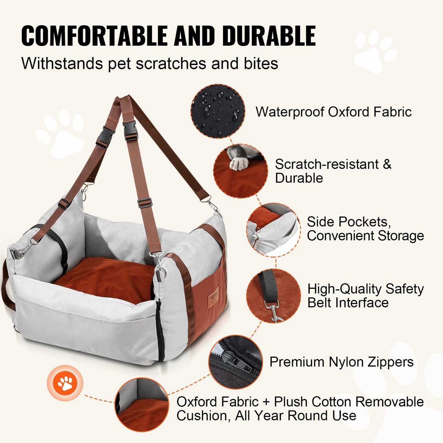 Dog Car Seat Booster with Safety Leash | Grey (2)