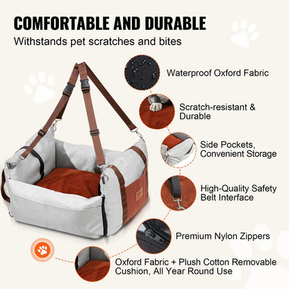 Dog Car Seat Booster with Safety Leash | Grey (2)