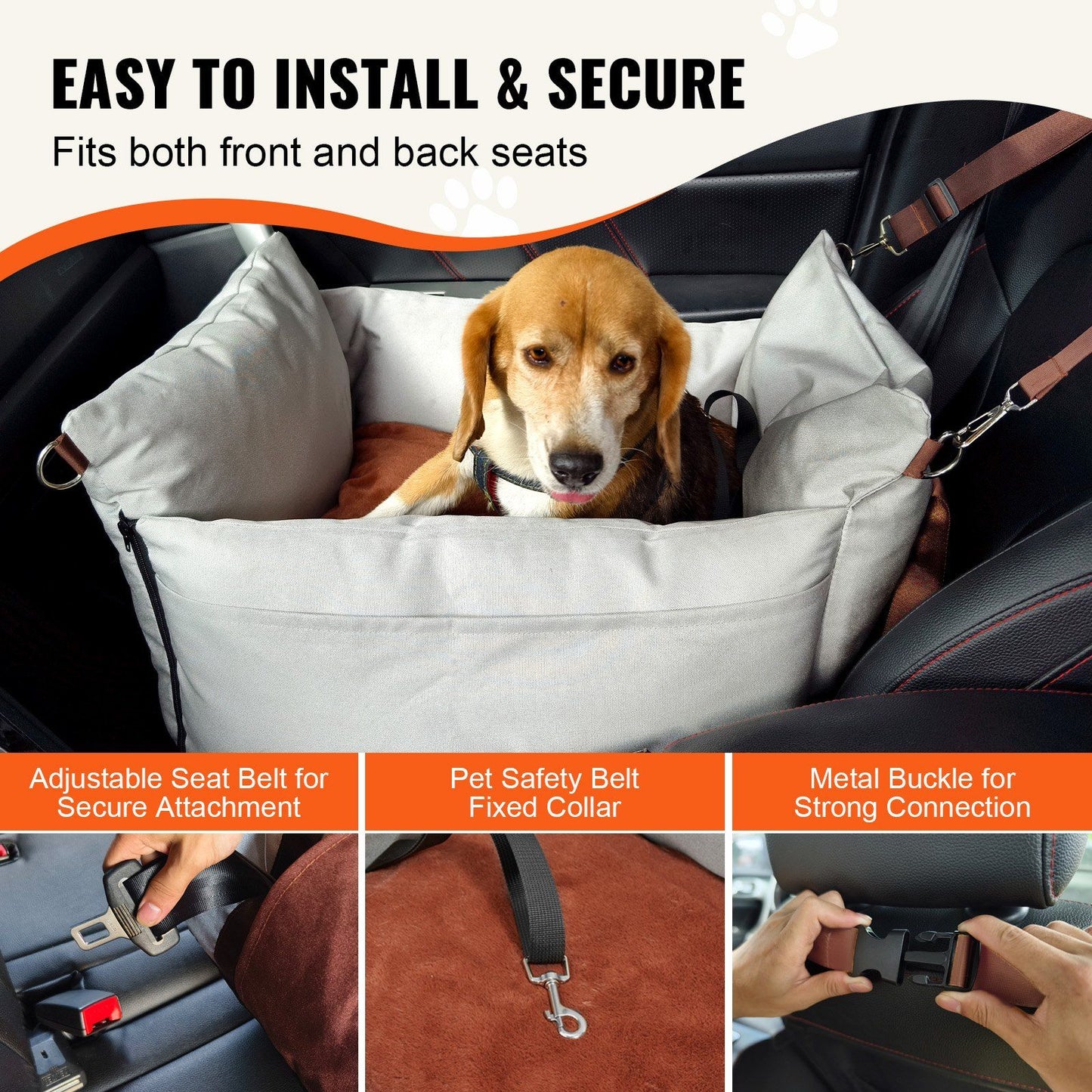 Dog Car Seat Booster with Safety Leash | Grey (2)