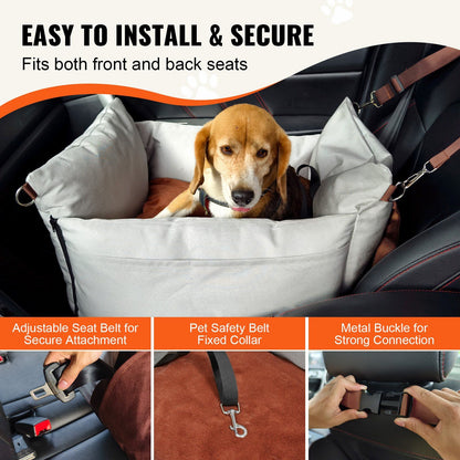 Dog Car Seat Booster with Safety Leash | Grey (2)