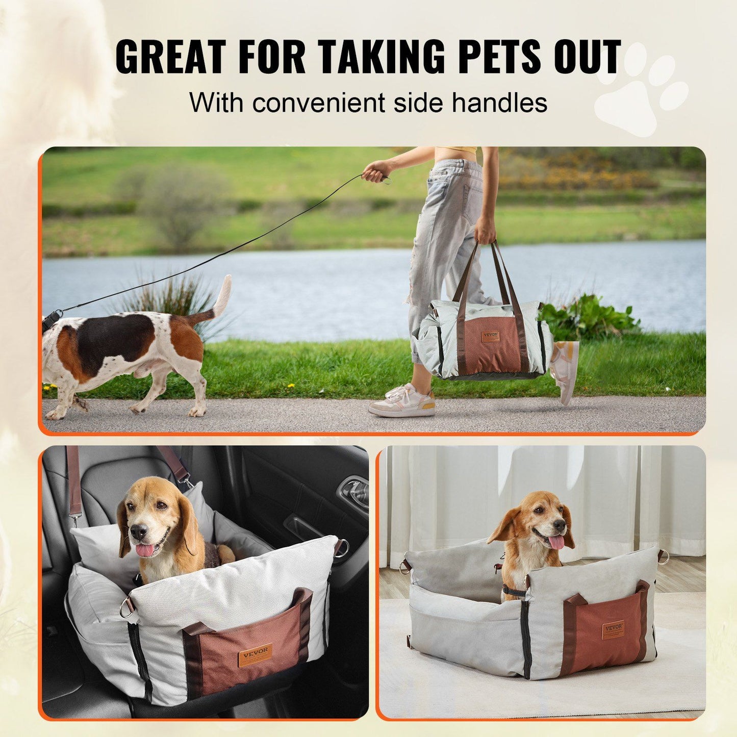Dog Car Seat Booster with Safety Leash | Grey (2)