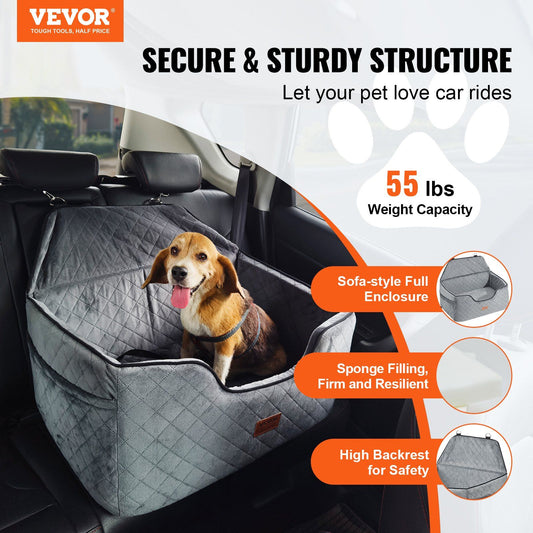 Dog Car Seat Booster with Safety Leash | Grey