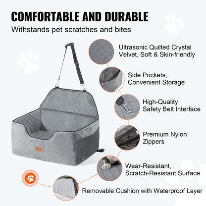 Dog Car Seat Booster with Safety Leash | Grey