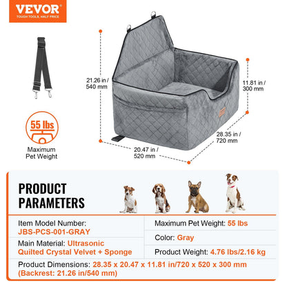 Dog Car Seat Booster with Safety Leash | Grey