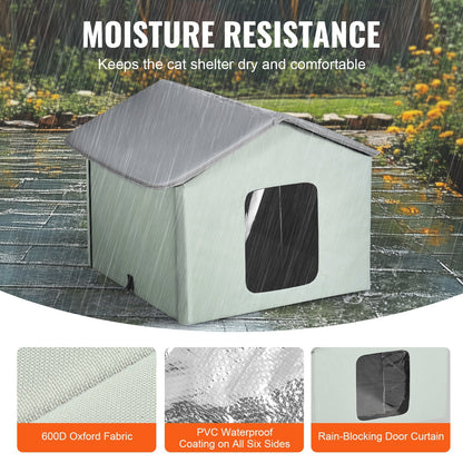 Heated Outdoor Cat House with Adjustable Temperature Timer | Green