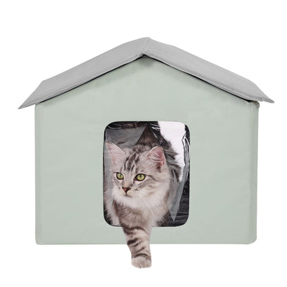 Heated Outdoor Cat House with Adjustable Temperature Timer | Green