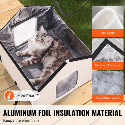 Elevated Heated Cat House with Timer | Brown Outdoor Shelter