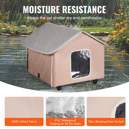 Elevated Heated Cat House with Timer | Brown Outdoor Shelter