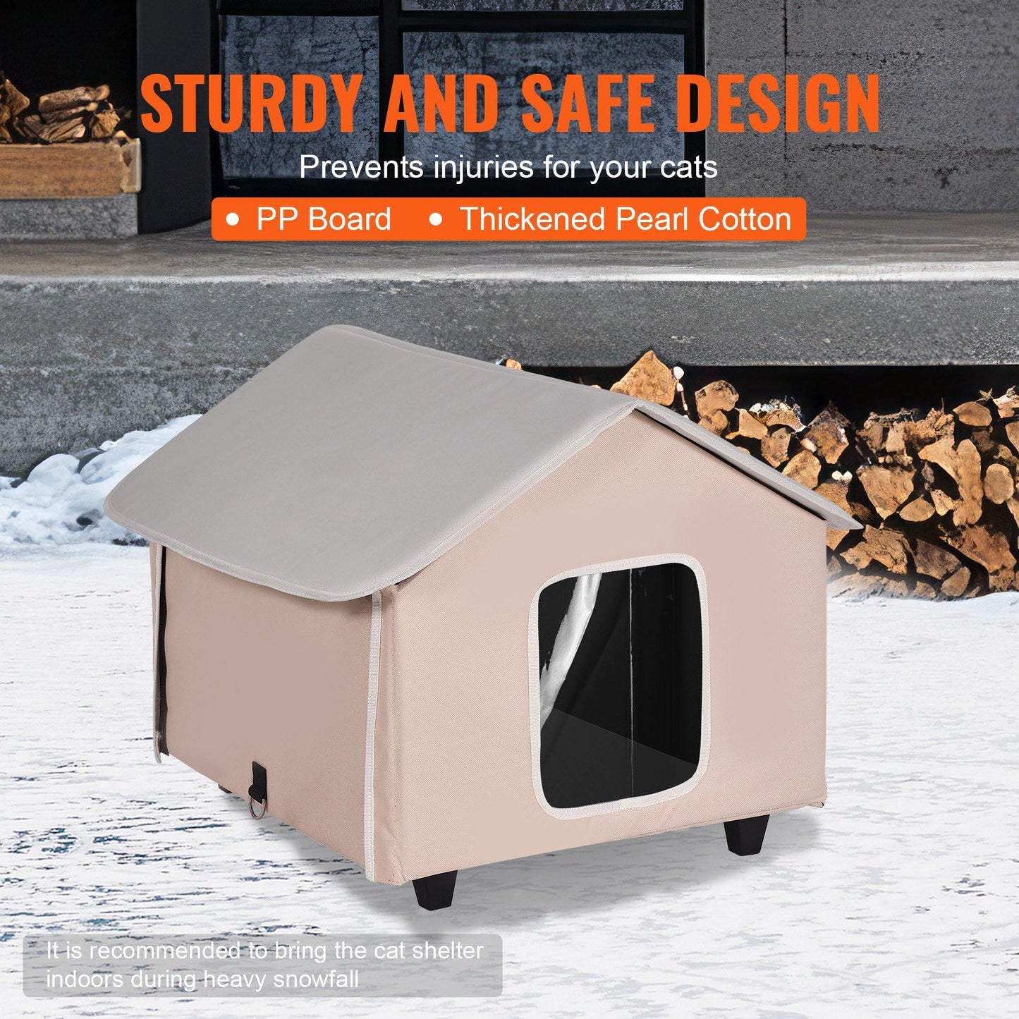Elevated Heated Cat House with Timer | Brown Outdoor Shelter