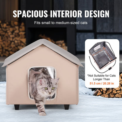 Elevated Heated Cat House with Timer | Brown Outdoor Shelter