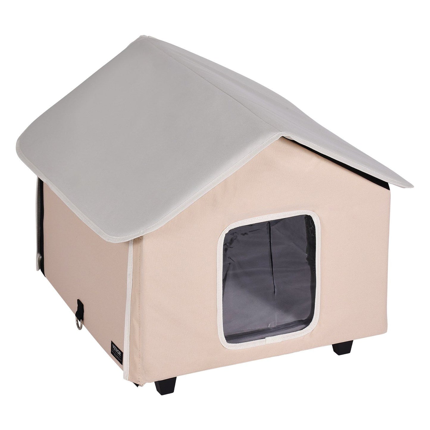 Elevated Heated Cat House with Timer | Brown Outdoor Shelter