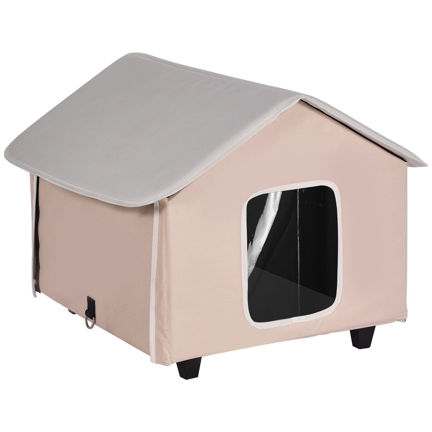 Elevated Heated Cat House with Timer | Brown Outdoor Shelter