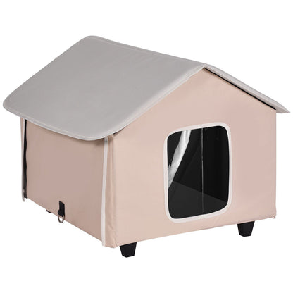 Elevated Heated Cat House with Timer | Brown Outdoor Shelter