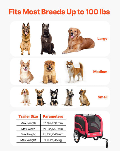 Dog Bike Trailer | 45KG Capacity | Pet Cart Bicycle Carrier with Leash
