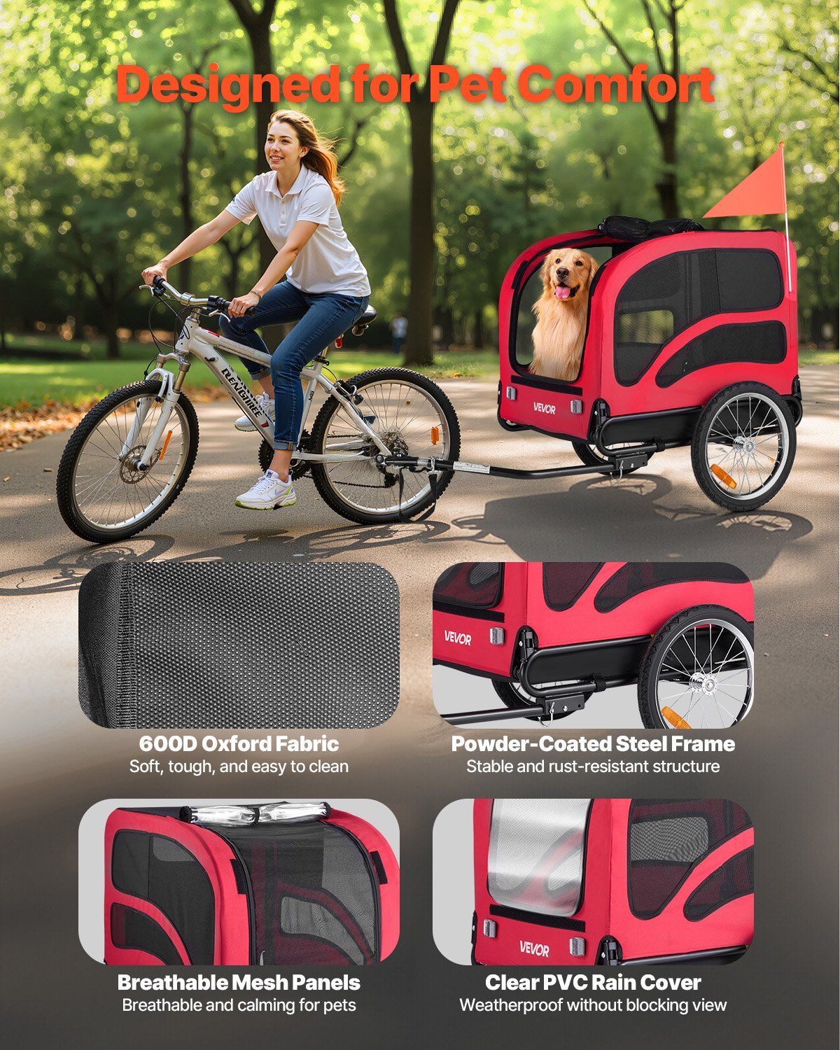 Dog Bike Trailer | 45KG Capacity | Pet Cart Bicycle Carrier with Leash