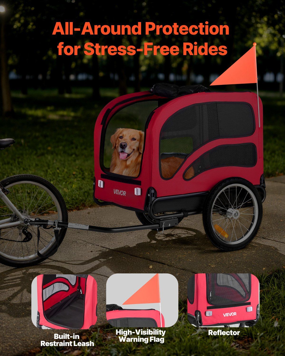 Dog Bike Trailer | 45KG Capacity | Pet Cart Bicycle Carrier with Leash
