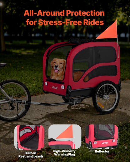 Dog Bike Trailer | 45KG Capacity | Pet Cart Bicycle Carrier with Leash