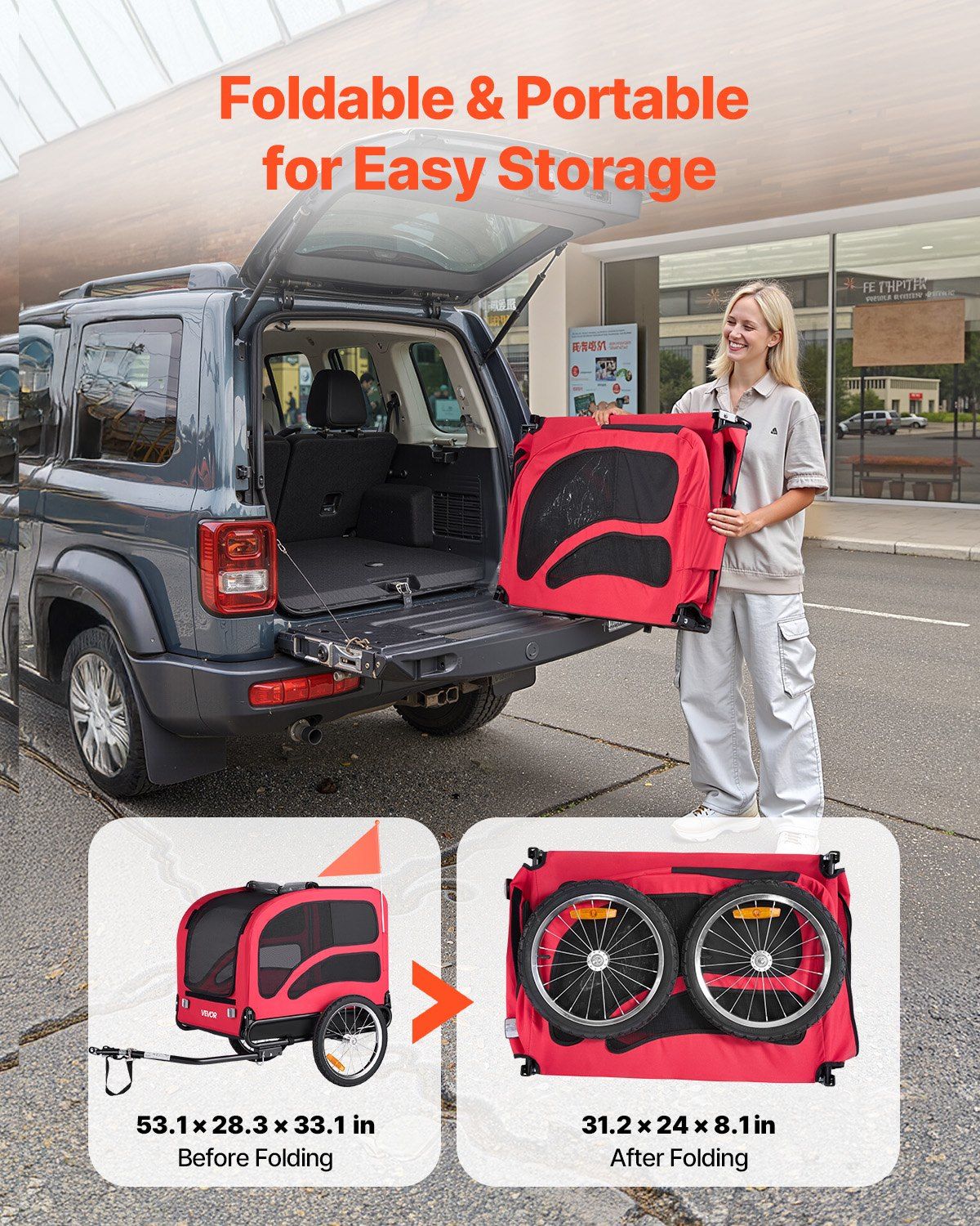 Dog Bike Trailer | 45KG Capacity | Pet Cart Bicycle Carrier with Leash