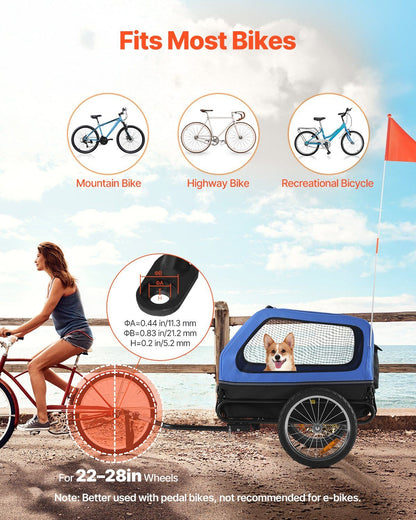 Dog Bike Trailer | 40KG Capacity | Pet Cart Bicycle Carrier with Leash