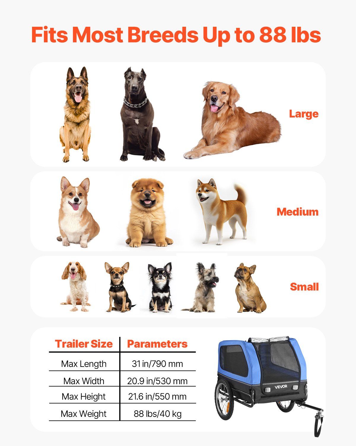 Dog Bike Trailer | 40KG Capacity | Pet Cart Bicycle Carrier with Leash