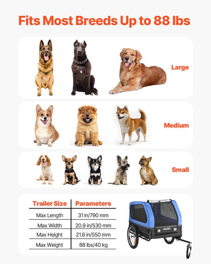 Dog Bike Trailer | 40KG Capacity | Pet Cart Bicycle Carrier with Leash