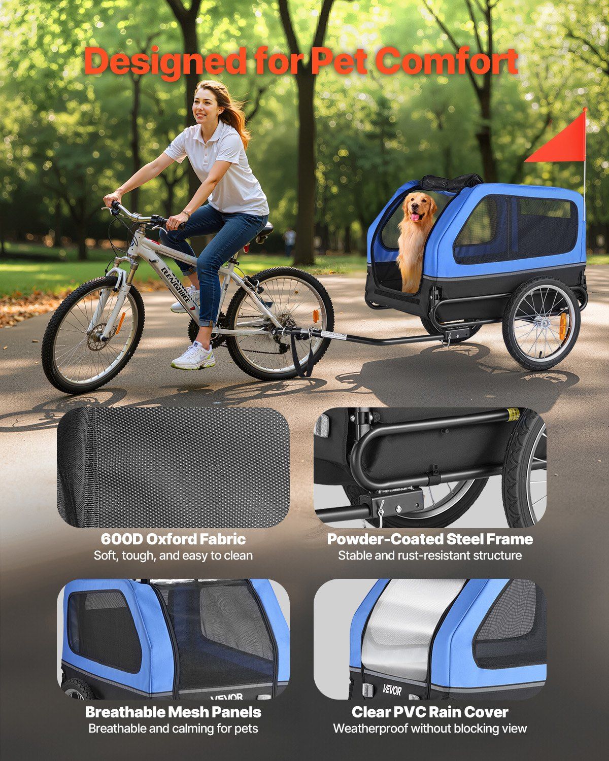 Dog Bike Trailer | 40KG Capacity | Pet Cart Bicycle Carrier with Leash