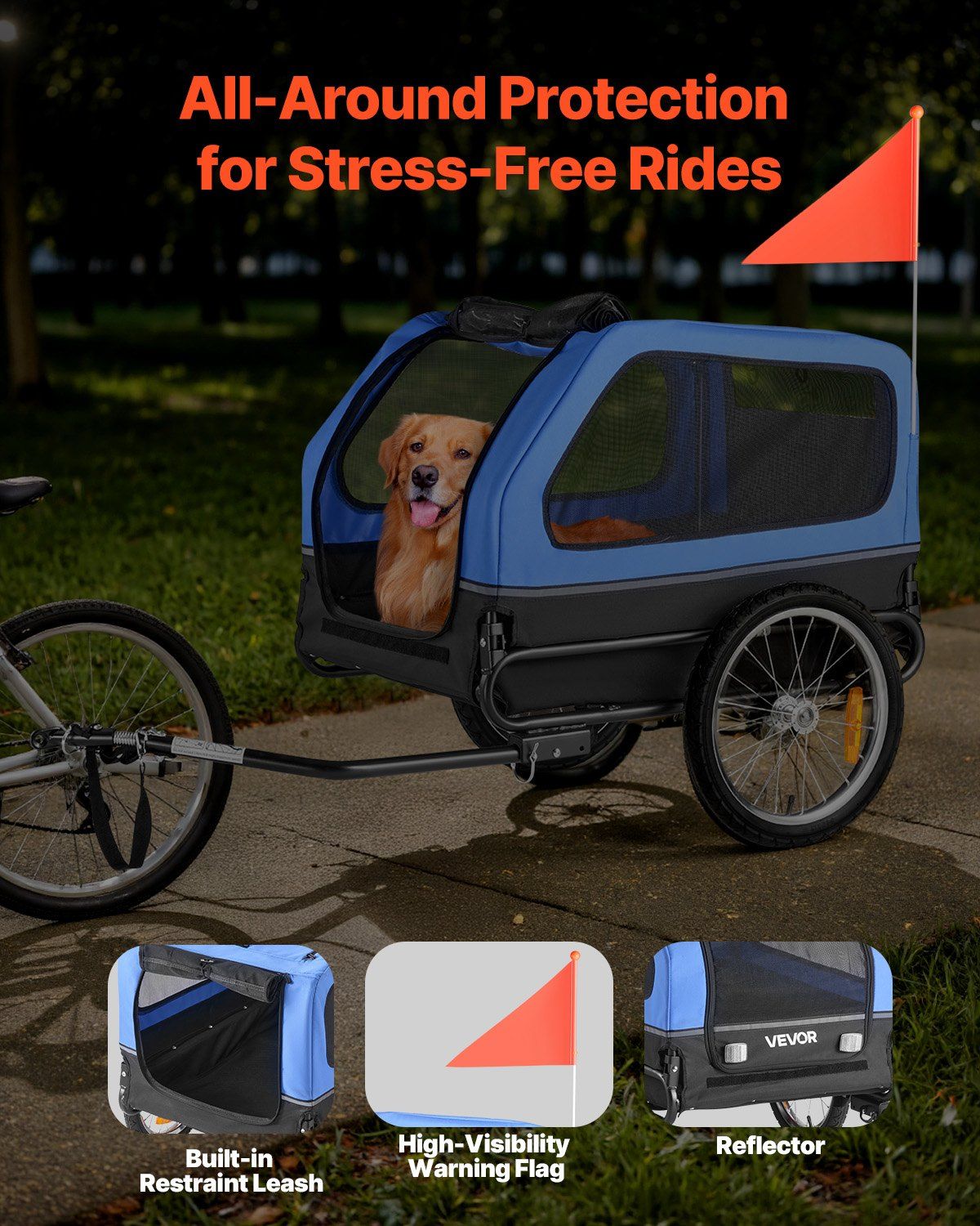 Dog Bike Trailer | 40KG Capacity | Pet Cart Bicycle Carrier with Leash