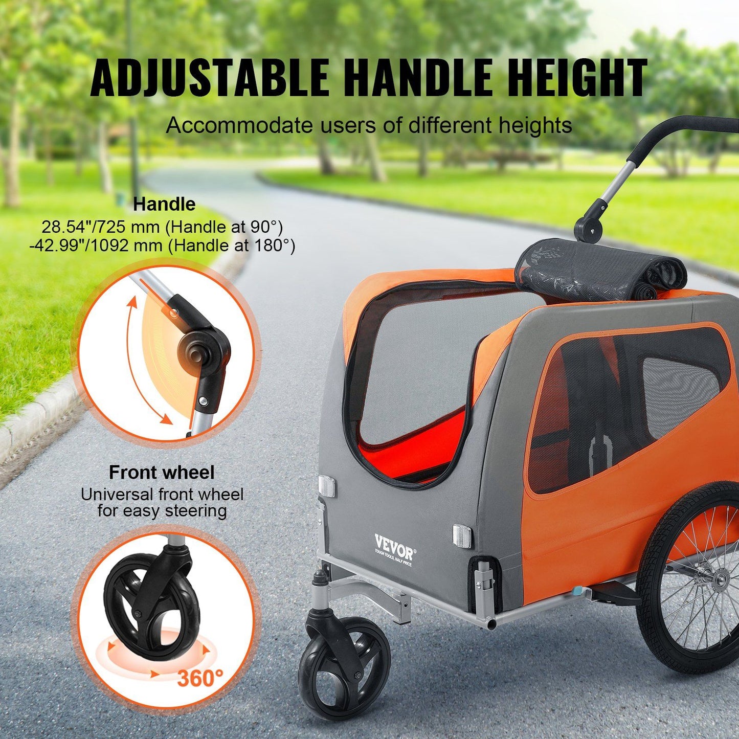 Dog Bike Trailer | 30KG Capacity | Orange/Gray