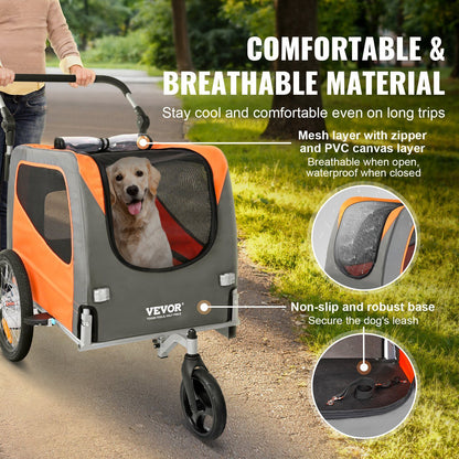 Dog Bike Trailer | 30KG Capacity | Orange/Gray
