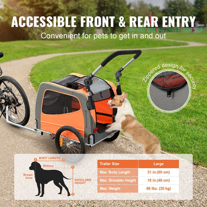 Dog Bike Trailer | 30KG Capacity | Orange/Gray