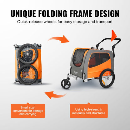 Dog Bike Trailer | 30KG Capacity | Orange/Gray