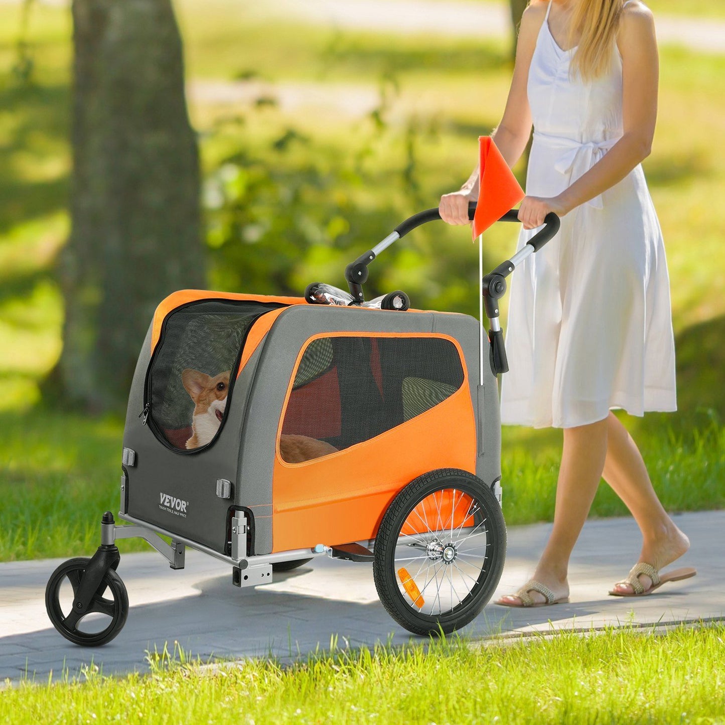 Dog Bike Trailer | 30KG Capacity | Orange/Gray