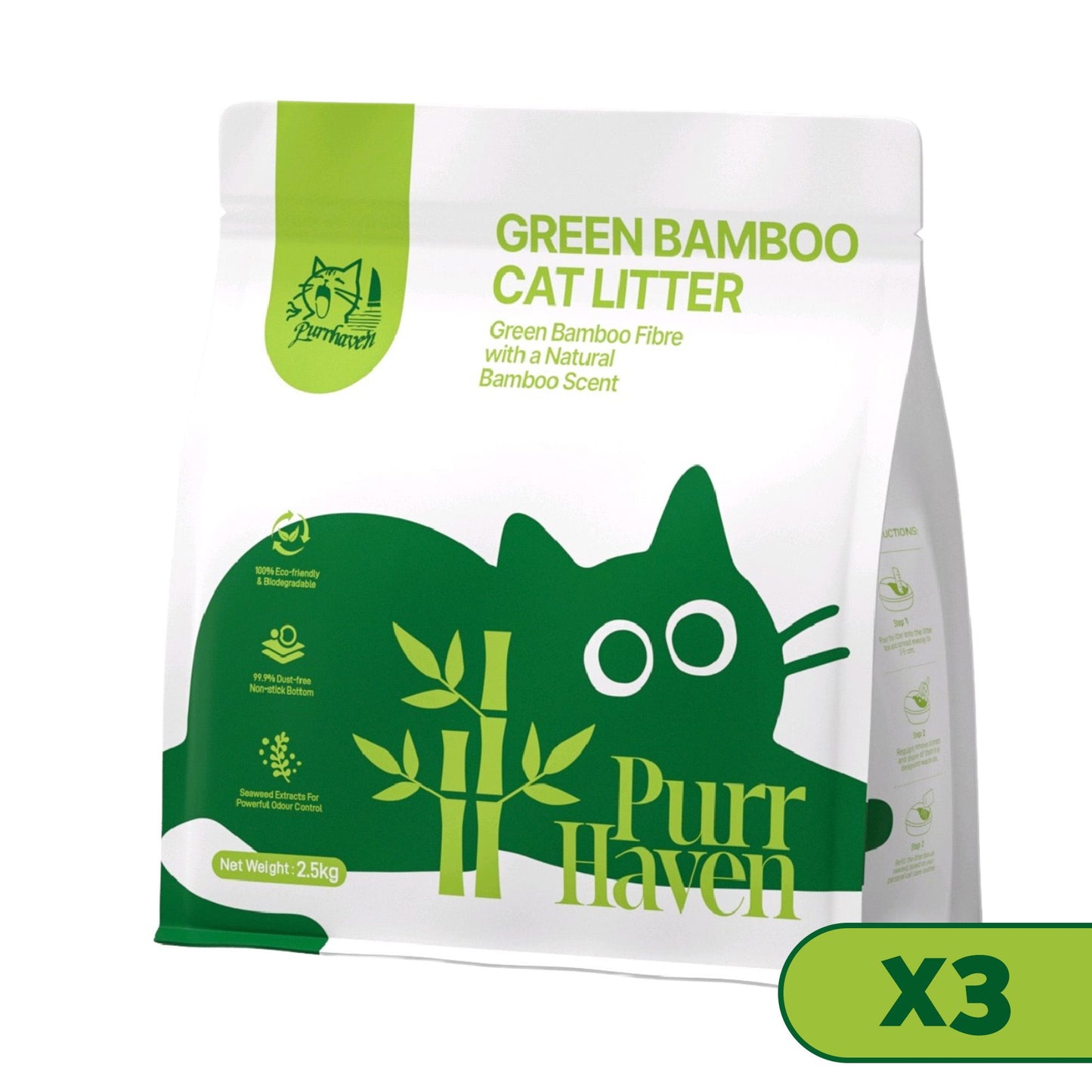 PurrHaven Bamboo Clumping Cat Litter | 7.5kg x 3 Pack | Dust Free