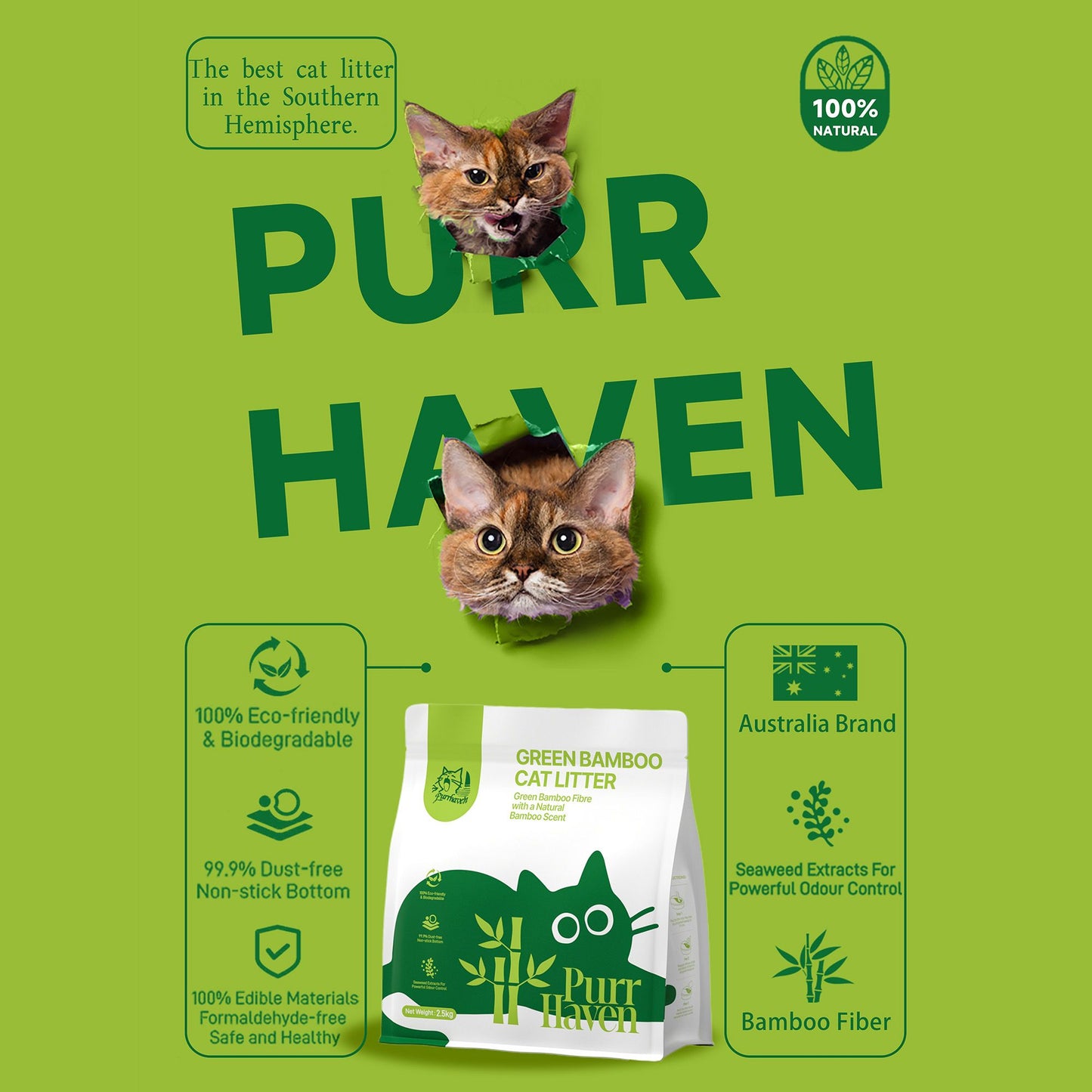 PurrHaven Bamboo Clumping Cat Litter | 7.5kg x 3 Pack | Dust Free