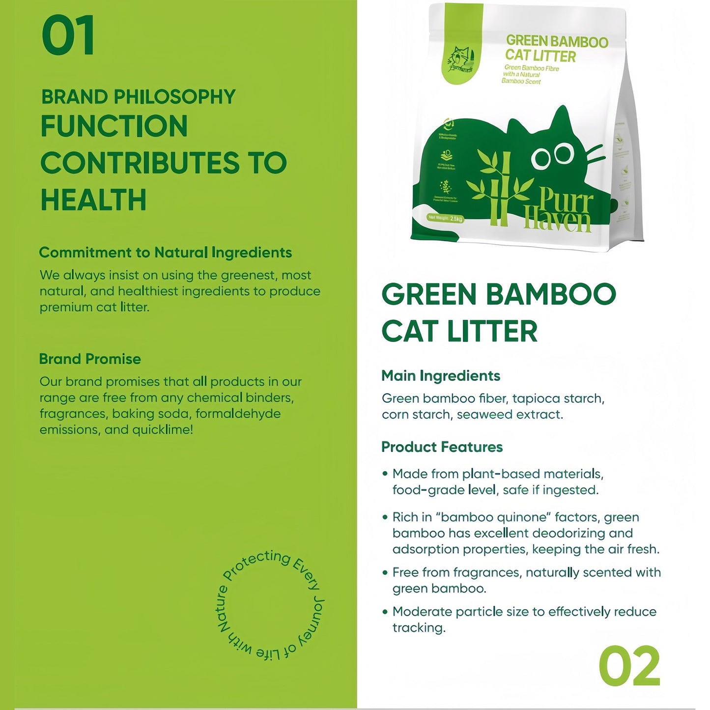 PurrHaven Bamboo Clumping Cat Litter | 7.5kg x 3 Pack | Dust Free