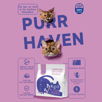 PurrHaven Green Tea Clumping Cat Litter | 7.5kg x 3 Pack | Dust Free