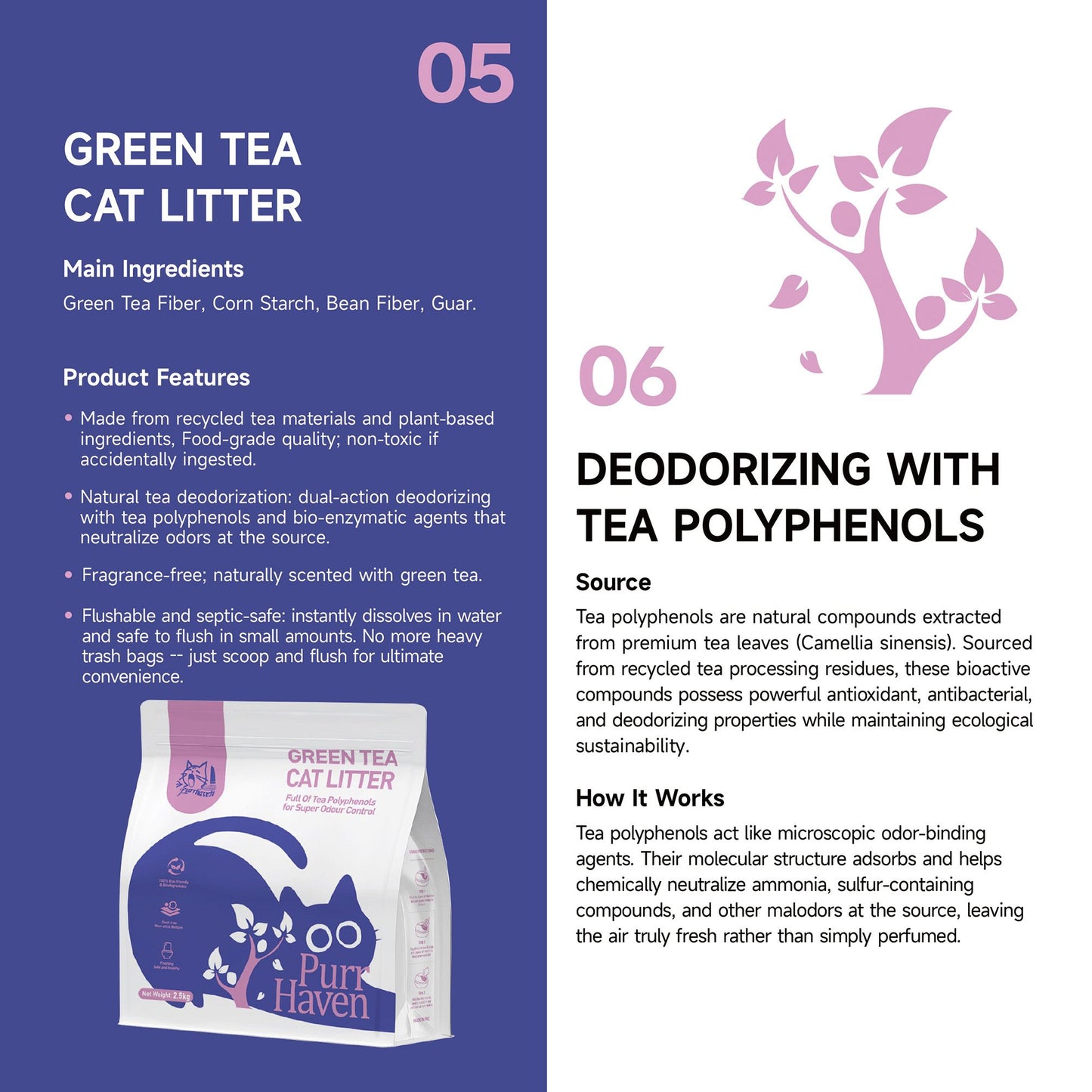 PurrHaven Green Tea Clumping Cat Litter | 7.5kg x 3 Pack | Dust Free