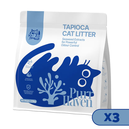 PurrHaven Tapioca Clumping Cat Litter | 7.5kg x 3 Pack | Multi-Cat