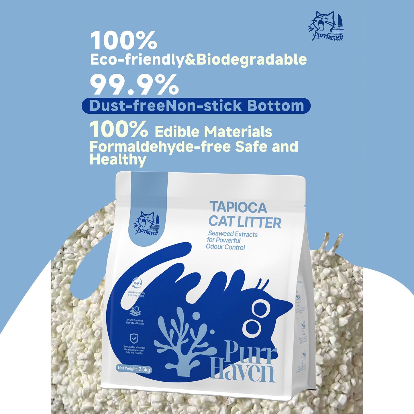 PurrHaven Tapioca Clumping Cat Litter | 7.5kg x 3 Pack | Multi-Cat