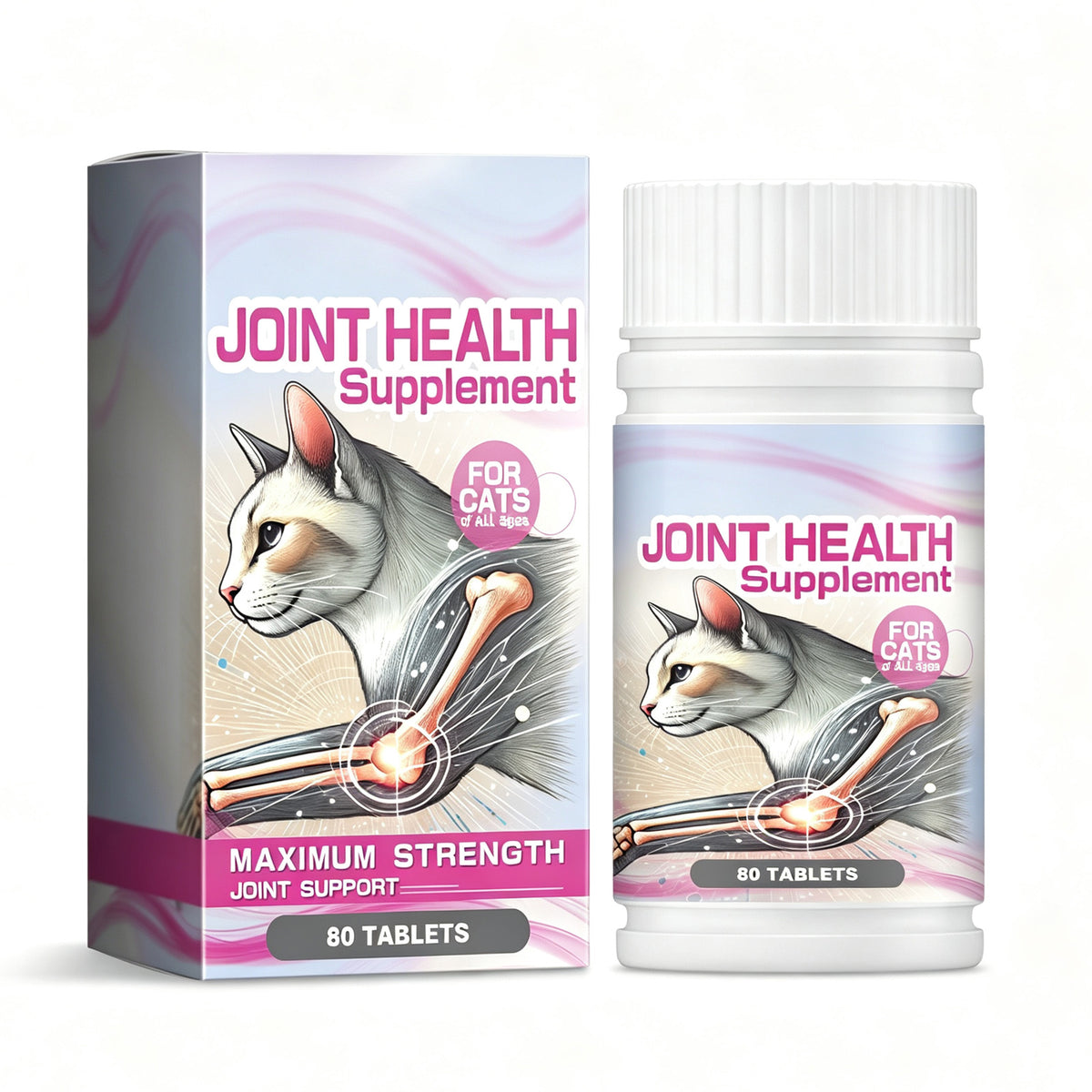 Cat Joint Health Support Tablets, Glucosamine Joint Supplement For All Breeds & Sizes Cats, 80 Count Joint Care Chewable