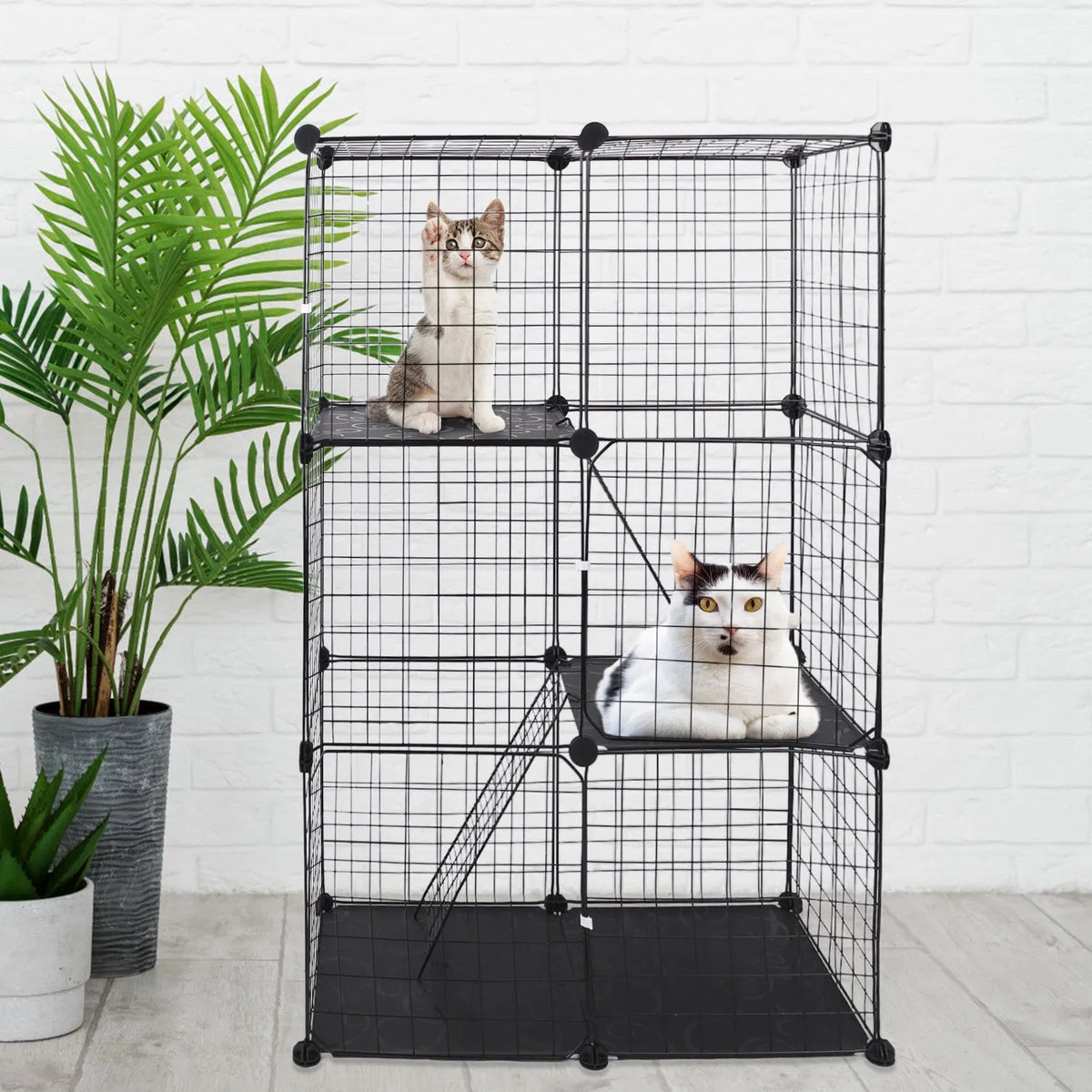 Cat Cage DIY Indoor Pet Home Small Animal House Detachable Playpen with 3 Doors 3 Tiers for Kitten Puppy Bunny Exercise.