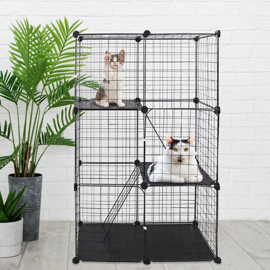 Cat Cage DIY Indoor Pet Home Small Animal House Detachable Playpen with 3 Doors 3 Tiers for Kitten Puppy Bunny Exercise.