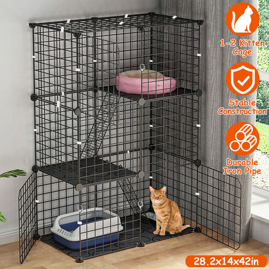 3 Tier Cat Playpen Cage Metal Indoor Cat House Detachable Kitten House With 3 Doors 2 Ladders Large Cat Exercise Place F