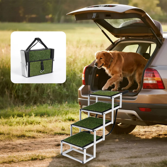 Foldable Dog Ramp For Cars, SUVs, Trucks, Portable Pet Dog Stairs For Large Dogs With Non-Slip Surface & Reinforced Desi