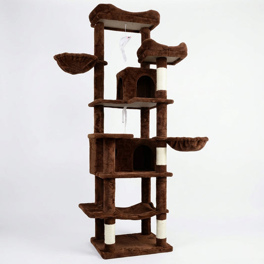 68in Tall Multi-Level Green Cat Tree with Hammocks, Hanging Basket, Cat Cave, Removeable Cushion, Scratching Posts - Plu