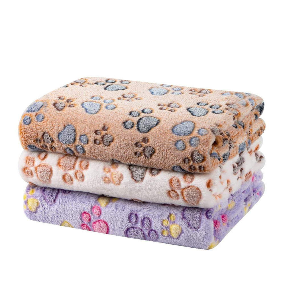 3 Pack Pet Blanket, Soft Plush Paw Print Dog Blanket Washable, Warm Fleece Cat Blanket For Large Medium Dogs, Sofa Couch