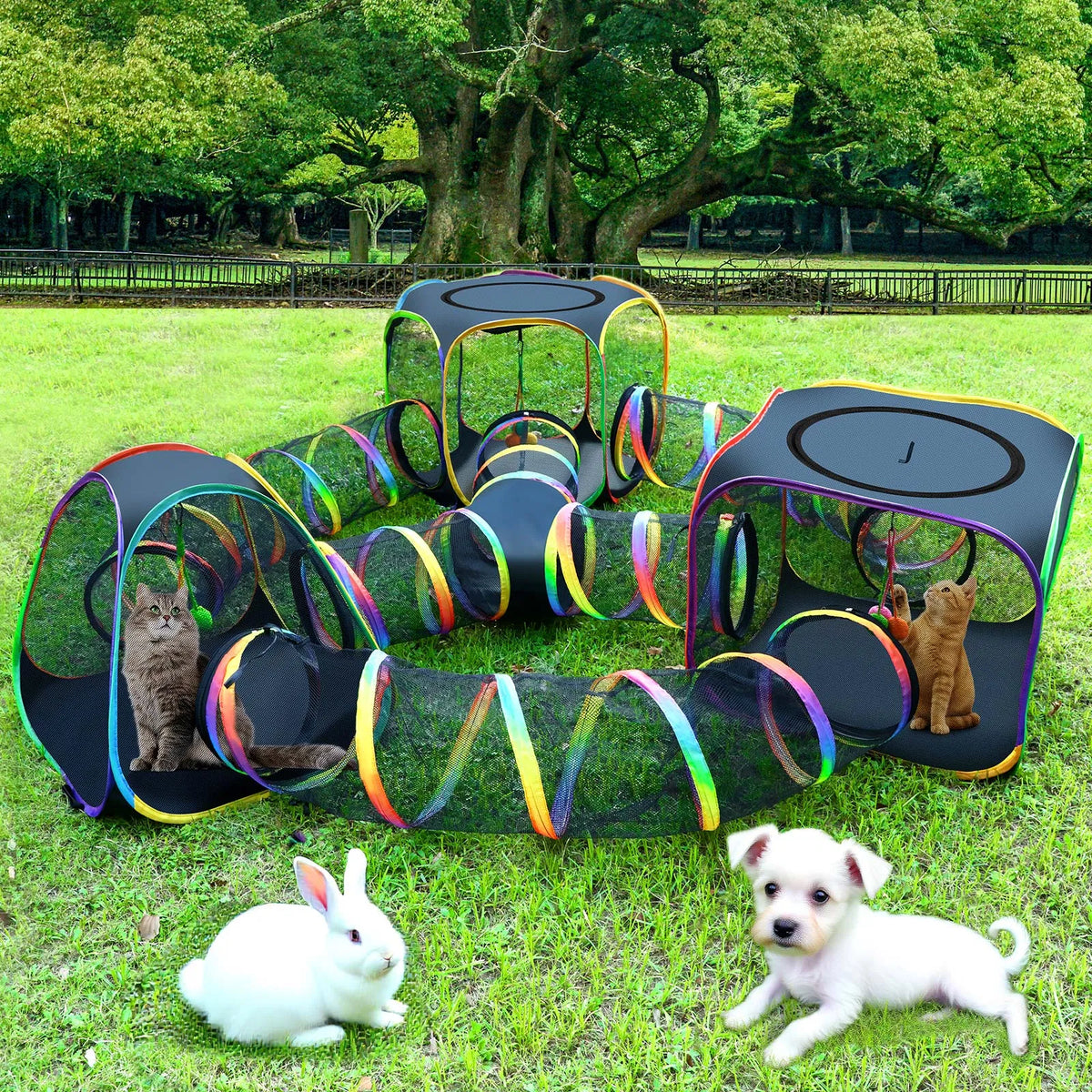 Portable Cat Enclosure - 7-in-1 Outdoor Catio with Tent & Tunnel, Foldable Playpen for Indoor Cats, Includes Storage Bag