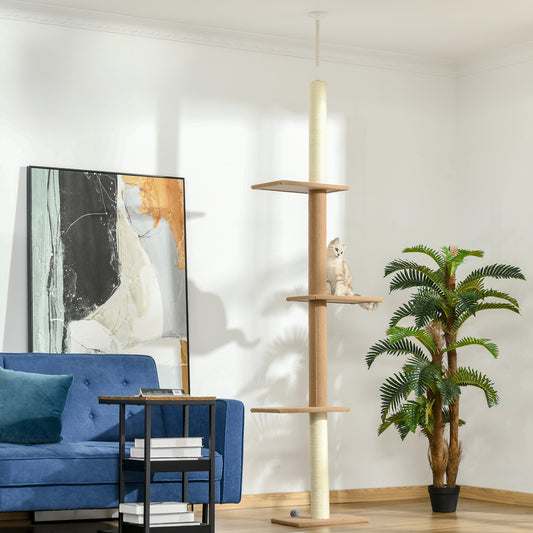 Floor-to-Ceiling Cat Tree Climbing Tower with Sisal-Covered Scratching Posts Natural Cat Tree Activity Center for Kitten