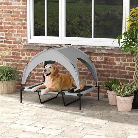 Elevated Dog Bed with Canopy, Raised Outdoor Pet Bed for Camping with Washable Breathable Mesh, 42" x 30" x 37"